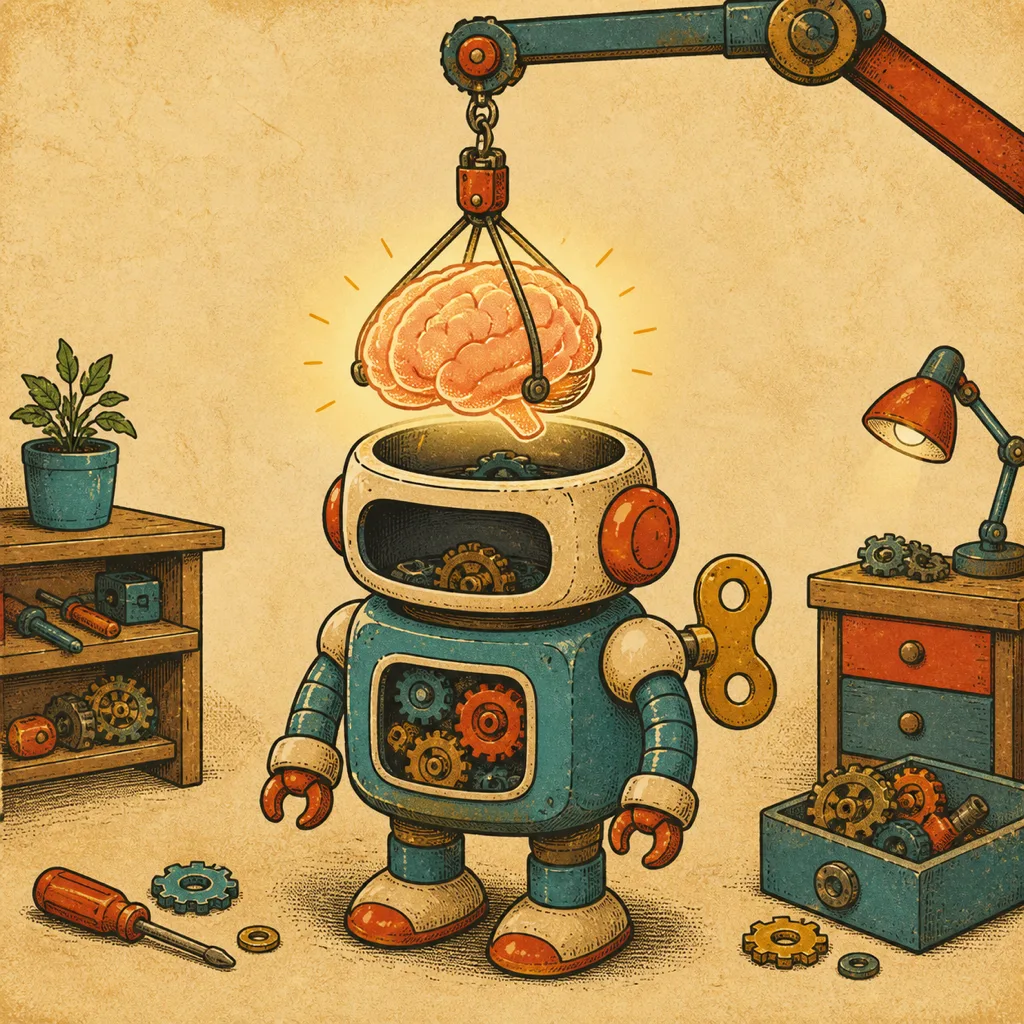 Otak diturunkan ke badan robot — otak butuh mesin untuk bekerja